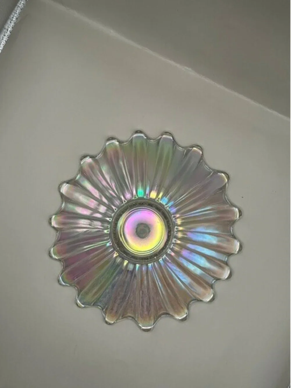 Vintage Federal Glass Celestial Bowl Clear Iridescent Carnival Glass Petal MCM
